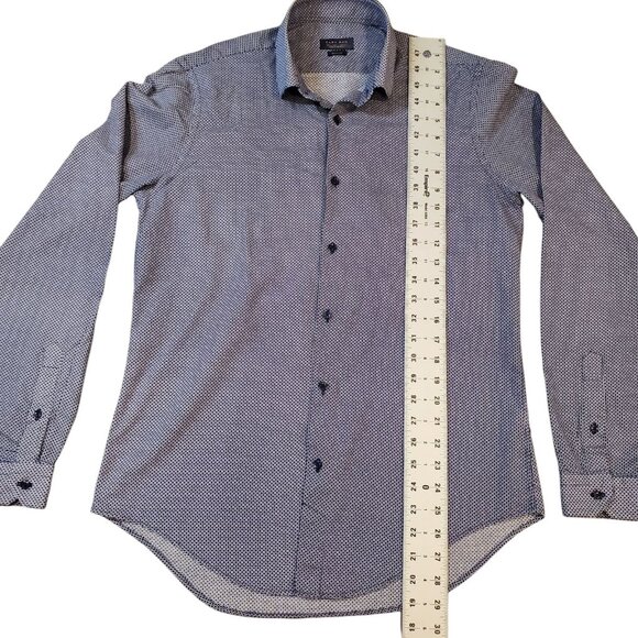 ZARA Shirt Mens Large Slim Fit Long Sleeve Blue Cotton Button Up Geometric Print - Picture 6 of 9